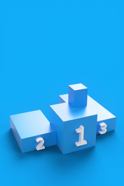 蓝色背景上的领奖台号码特写。3 d渲染插图。图片下载