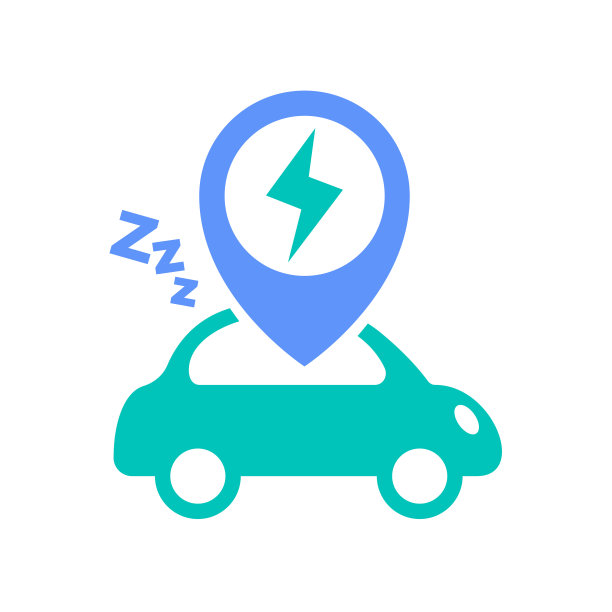 电动汽车电池电量耗尽需要充电点站位置图标矢量插图。电动汽车睡眠模式与销图符号图形设计。图片下载