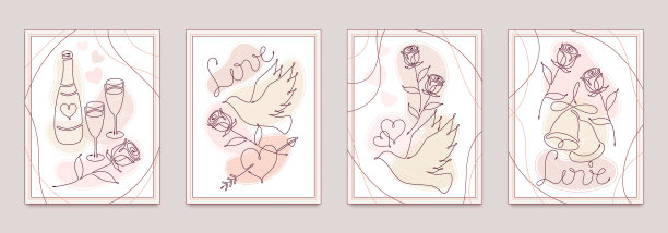 一套爱情海报与线性浪漫的符号图片下载