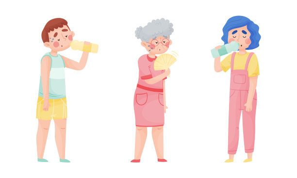 大汗淋漓的男人和女人忍受着炎热的夏天图片下载