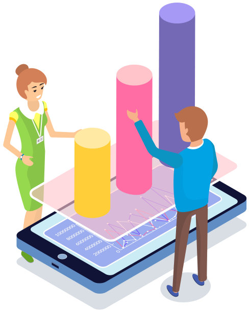 工人们站在智能手机旁边图片下载