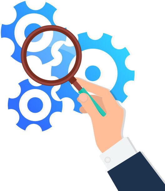 齿轮和商人手里拿着放大镜图片下载