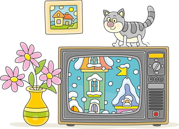 复古电视机上的条纹猫图片下载