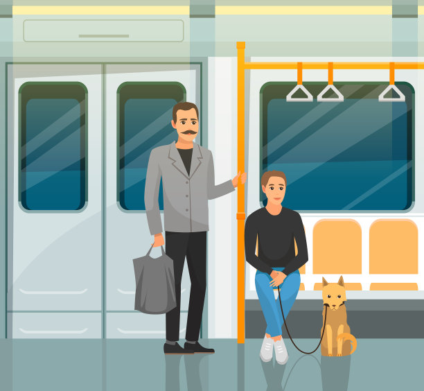 商人和带着狗的女人在地铁里旅行图片下载