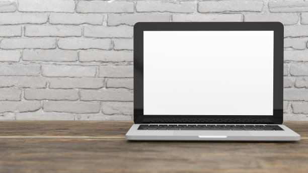 笔记本电脑工作桌上的白屏黑屏前视图。副本的空间。三维渲染图片下载