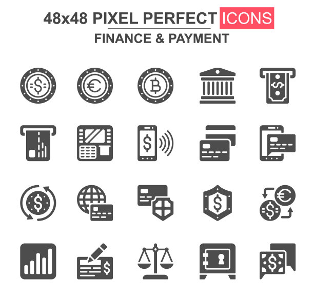 金融支付Glyph图标集银行货币图片下载
