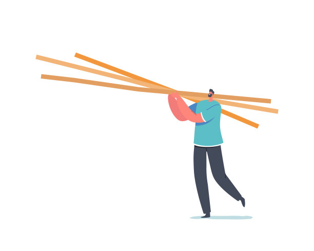 小小的男性角色拿着巨大的织布棒图片下载