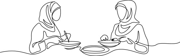 年轻的穆斯林妇女在餐厅用餐图片下载