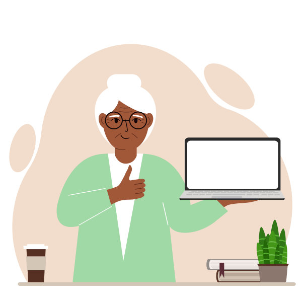 一位老奶奶手里拿着一台笔记本电脑图片下载