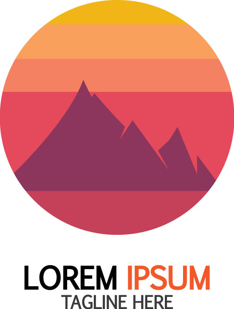 孤立的圆形日落标志山剪影图片下载