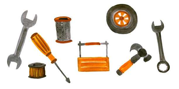 汽车用金属水彩工具及配件。图片下载