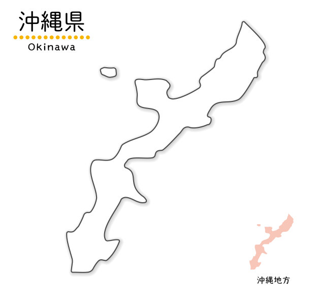 简单的白色冲绳县地图，简化的线条绘制，地方名称图片下载