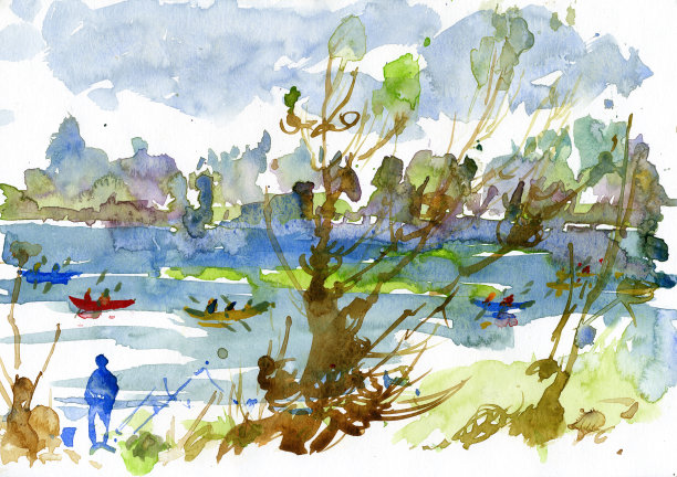 在河上泛舟。Packraft。钓鱼。图片下载