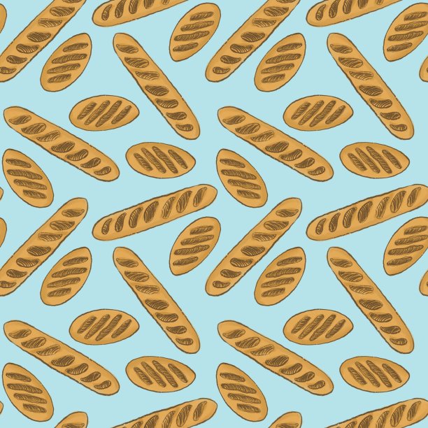 面包制品的图案简单的插图，厨房装饰的轮廓图图片下载