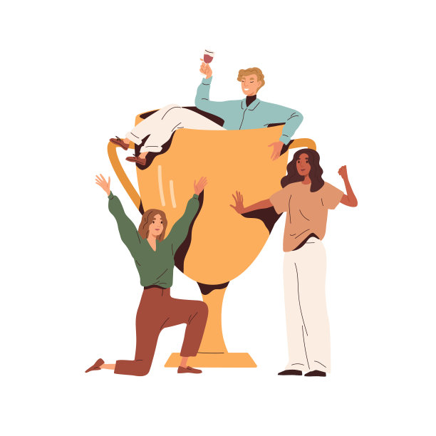 优胜者杯和快乐的人庆祝冠军图片下载