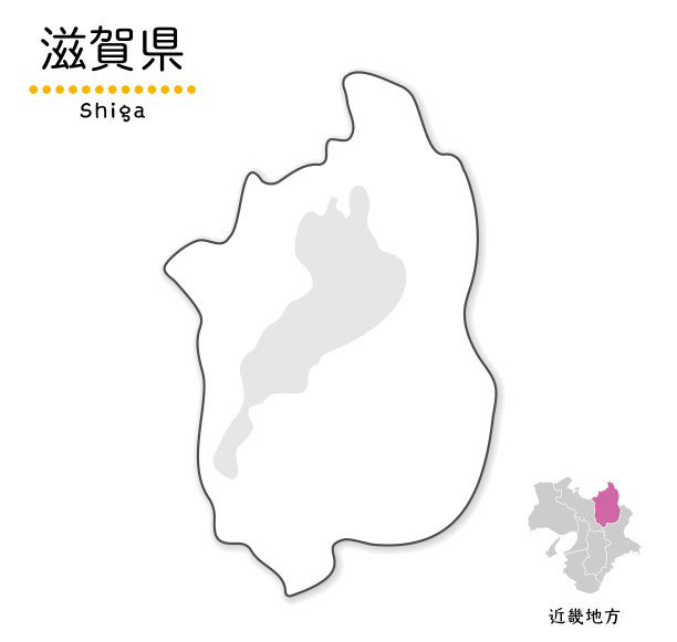 简单的滋贺县白色地图，简化的线条图，地方名称和位置图片下载