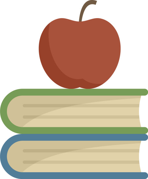 教学大纲书与苹果图标平孤立图片下载