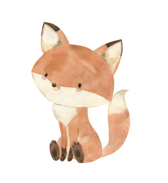 水彩狐狸插图的孩子图片下载