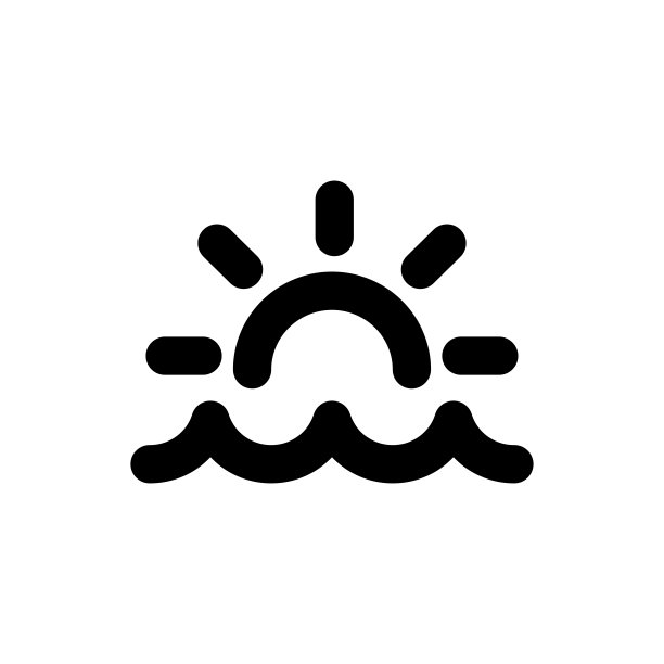 简单的太阳和海洋图标，矢量轮廓图标的白色背景。图片下载