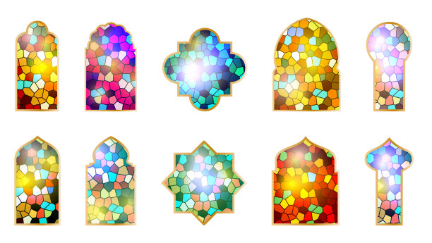 一套阿拉伯彩色玻璃窗伊斯兰图片下载