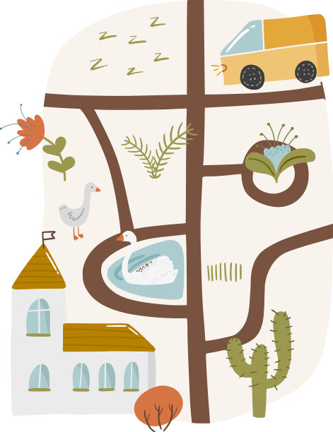 可爱的景观涂鸦地图与池塘路线和图片下载