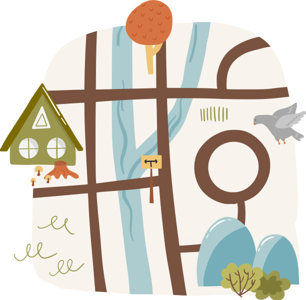 可爱的景观涂鸦地图与池塘路线和图片下载