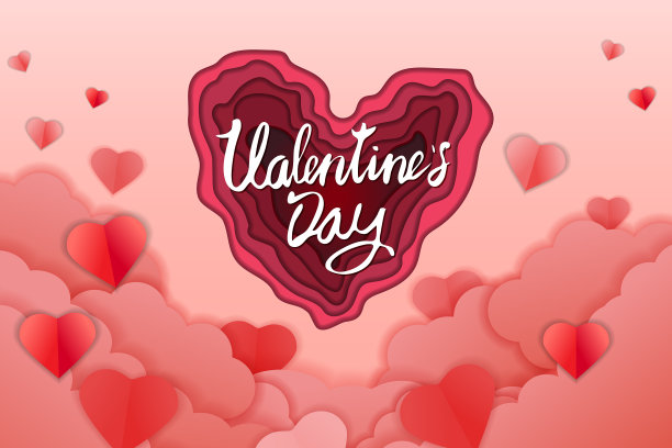 情人节剪纸工艺设计横幅红色图片下载