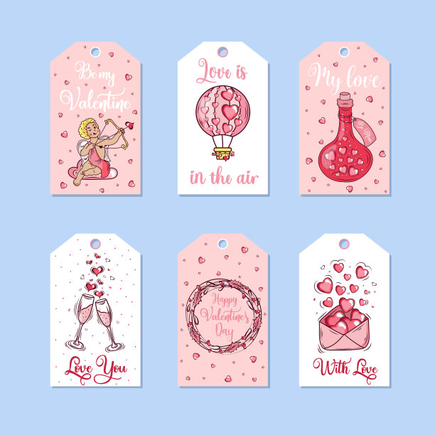 一套浪漫的礼物标签的情人节图片下载