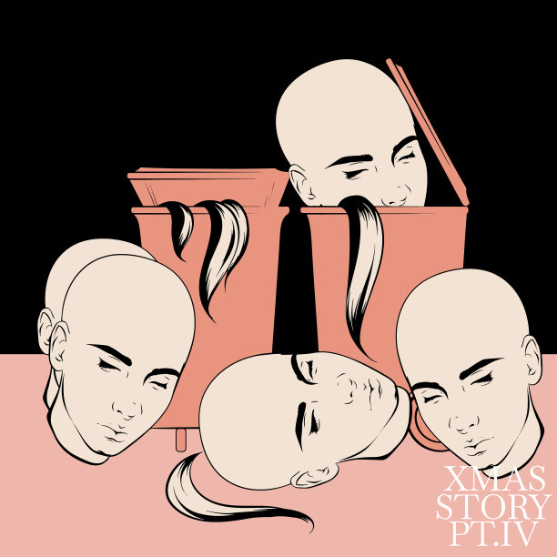 手绘秃顶女孩头部创意艺术品图片下载