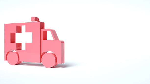 红色卡通救护车- 3D插图图片下载