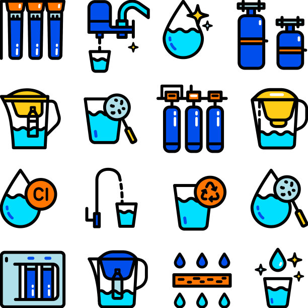 水净化彩色图标集图片下载