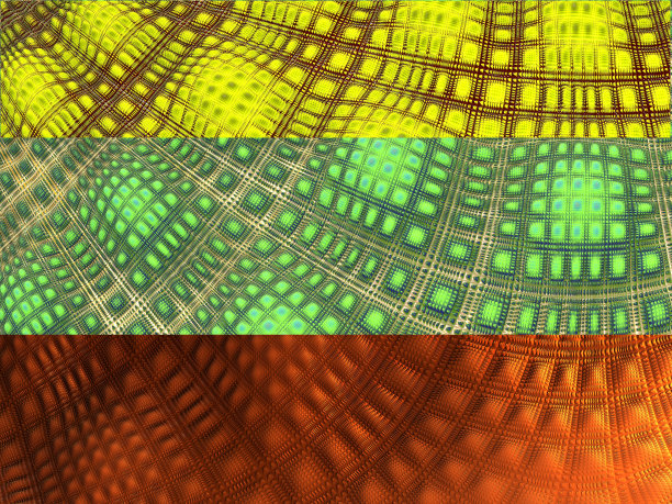 五彩缤纷的抽象背景。黄色，绿色和橙色的部分。3d插画，3d渲染图片下载