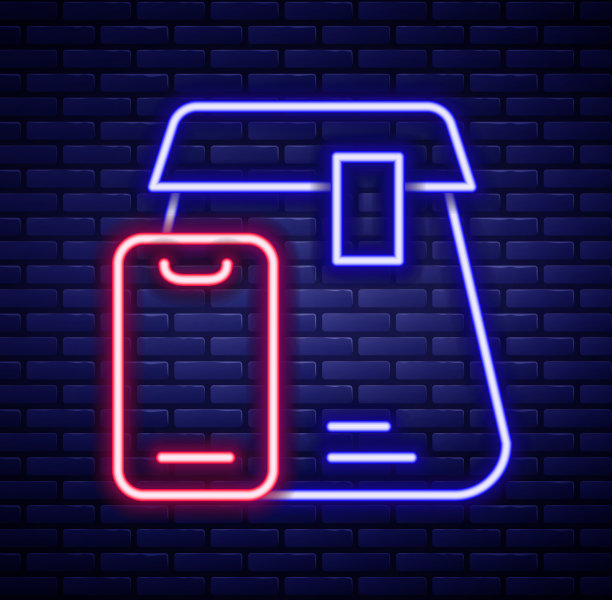 发光的霓虹灯线在线订购和快餐图片下载