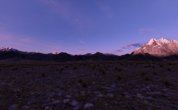 草原上有着辽阔的草原和群山，夕阳西下。3 d渲染。图片下载