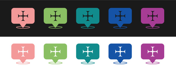 设置十字军图标孤立在黑色和白色图片下载