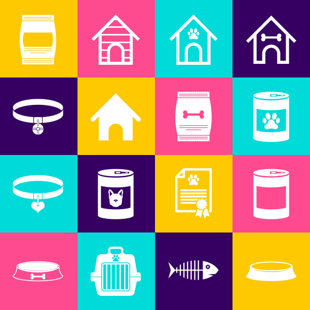 设置宠物食品碗罐头狗屋和爪子图片下载