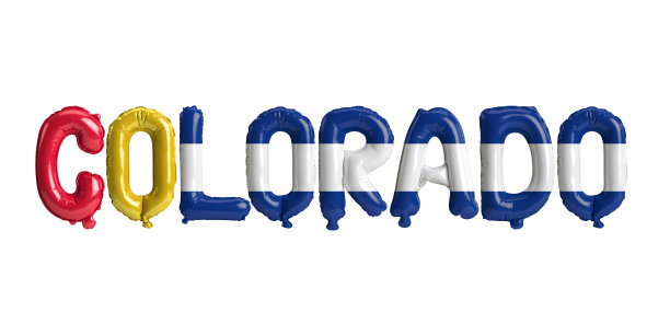 3d插图科罗拉多州字母气球与州旗颜色孤立在白色背景图片下载