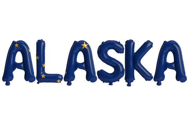 阿拉斯加字母气球的3d插图与州旗颜色孤立在白色背景图片下载