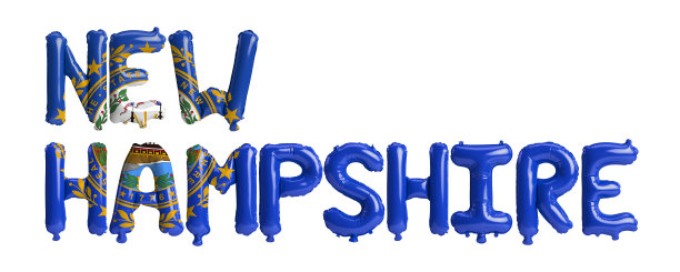 3d插图新汉普郡字母气球与州国旗颜色孤立在白色背景图片下载