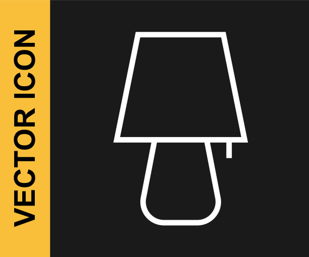 白线台灯图标孤立在黑色上图片下载