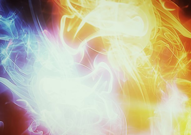 红色和蓝色火焰旋转的3D插图图片下载