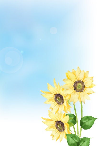 水彩向日葵与蓝色的天空图片下载