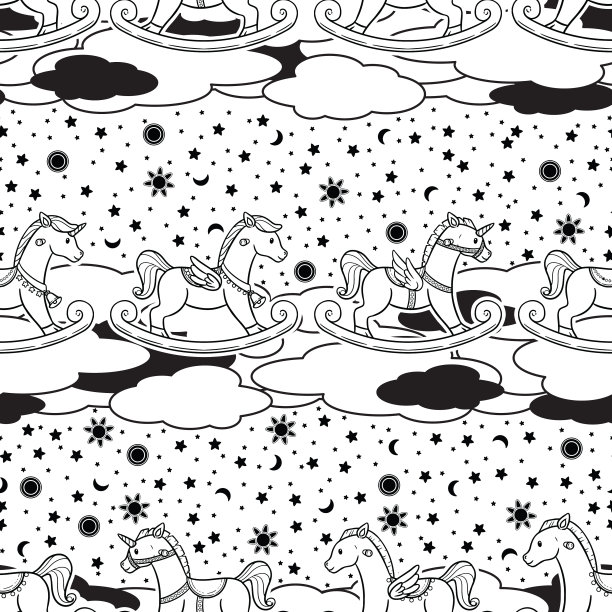 可爱可爱的摇摆马无缝图案设计图片下载