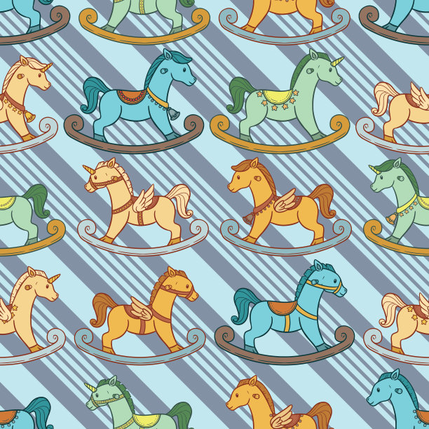 可爱可爱的摇摆马无缝图案设计图片下载