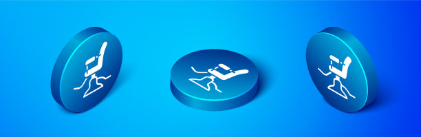 等距理发店椅子图标孤立在蓝色图片下载