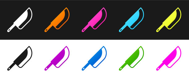 设置刀图标孤立在黑色和白色图片下载