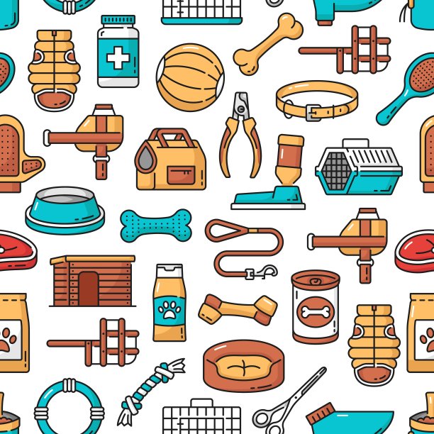 无缝图案与狗，幼犬护理配件图片下载