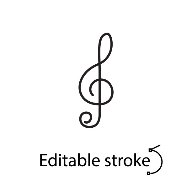 高音谱号轮廓图标。音符。可定制的直线轮廓符号。孤立矢量图图片下载