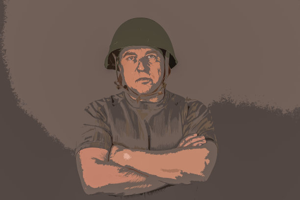 漫画书风格的士兵，双臂交叉，表情严肃图片下载