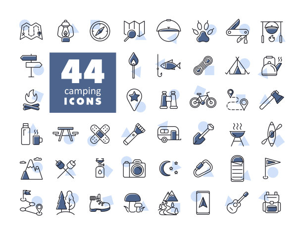 露营，远足和户外活动图标设置图片下载